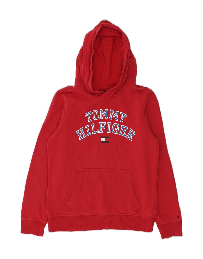 TOMMY HILFIGER Boys Graphic Hoodie Jumper 13-14 Years Red Cotton | Vintage Tommy Hilfiger | Thrift | Second-Hand Tommy Hilfiger | Used Clothing | Messina Hembry 