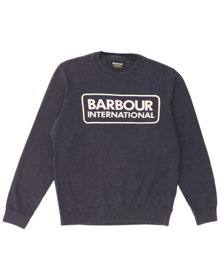 BARBOUR Mens Graphic Sweatshirt Jumper Medium Navy Blue Cotton