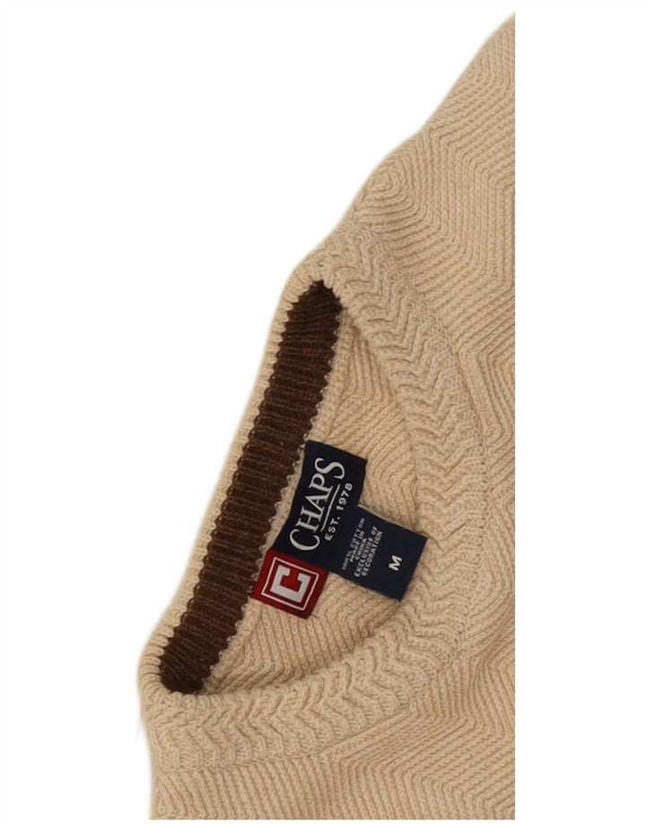 Chaps Mens Crew Neck Jumper Sweater Medium Beige Chevron Cotton