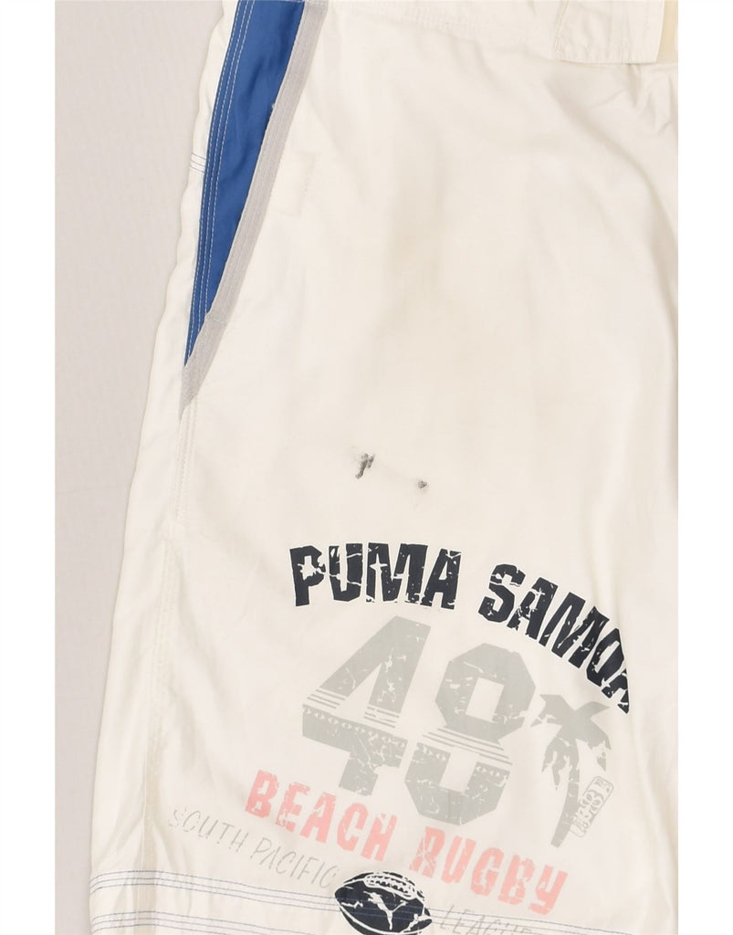 PUMA Mens Graphic Swimming Shorts Large White Polyester | Vintage Puma | Thrift | Second-Hand Puma | Used Clothing | Messina Hembry 