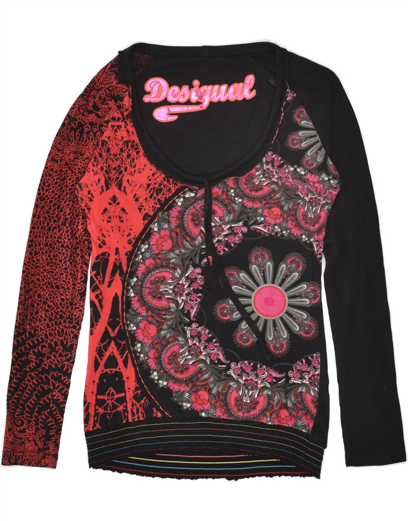 DESIGUAL Womens Graphic Crew Neck Jumper Sweater UK 10 Small Black Floral | Vintage Desigual | Thrift | Second-Hand Desigual | Used Clothing | Messina Hembry 