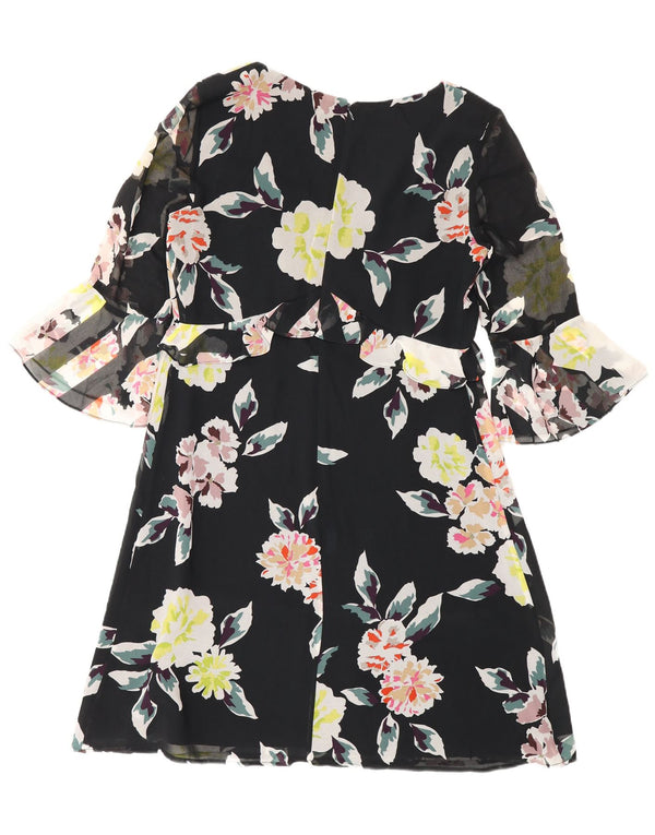 French Connection Womens 3/4 Sleeve Empire Dress UK 12 Medium Black Floral