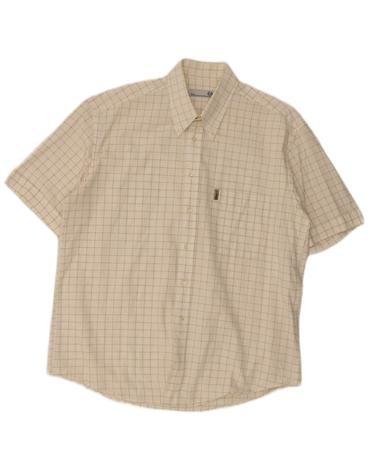 Sergio Tacchini Mens Short Sleeve Shirt XL White Check Cotton