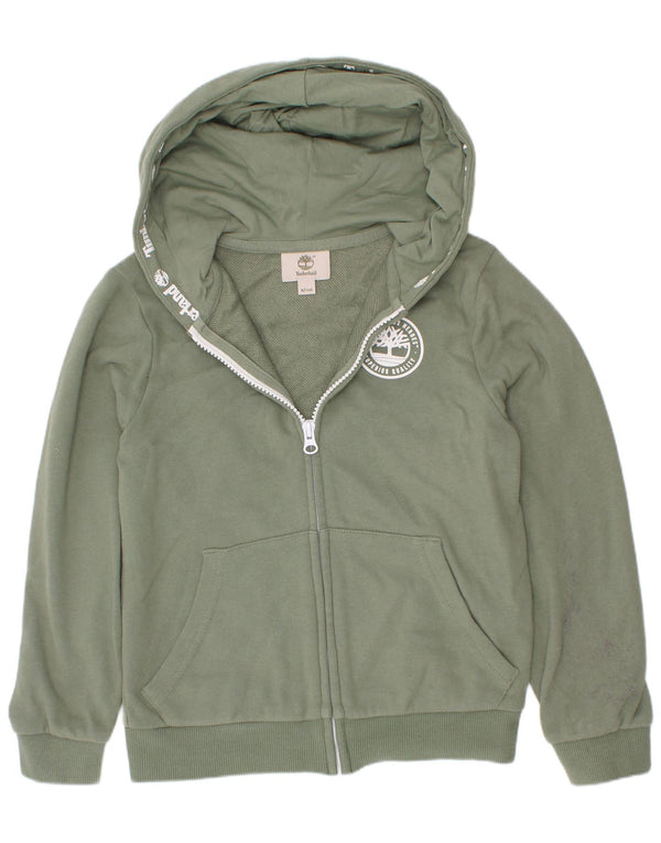 Timberland Boys Graphic Zip Hoodie Sweater 7-8 Years Green Cotton