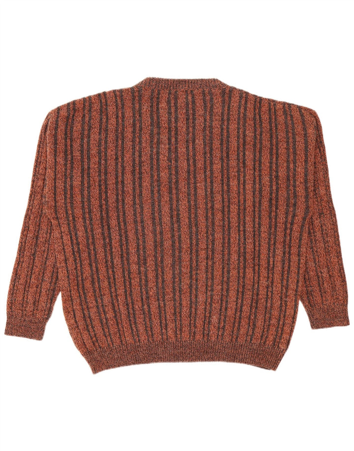 Vintage Mens V-Neck Jumper Sweater Small Brown Striped