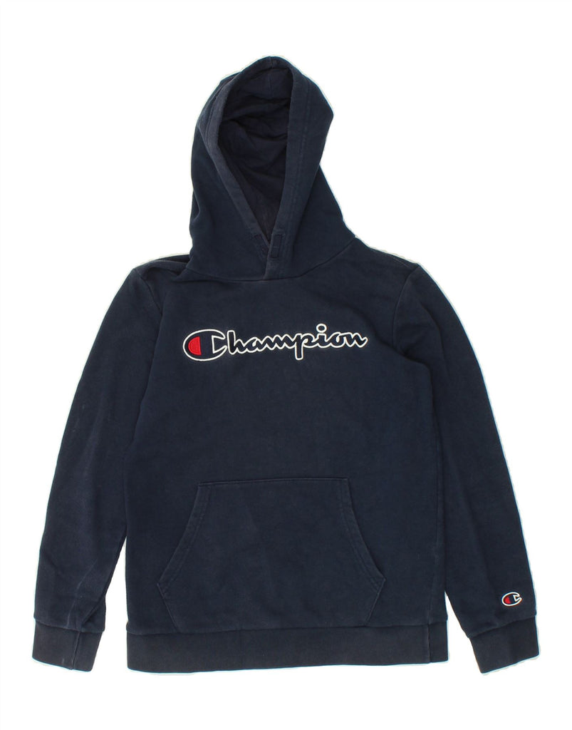 CHAMPION Boys Graphic Hoodie Jumper 11-12 Years Large Navy Blue Cotton | Vintage Champion | Thrift | Second-Hand Champion | Used Clothing | Messina Hembry 