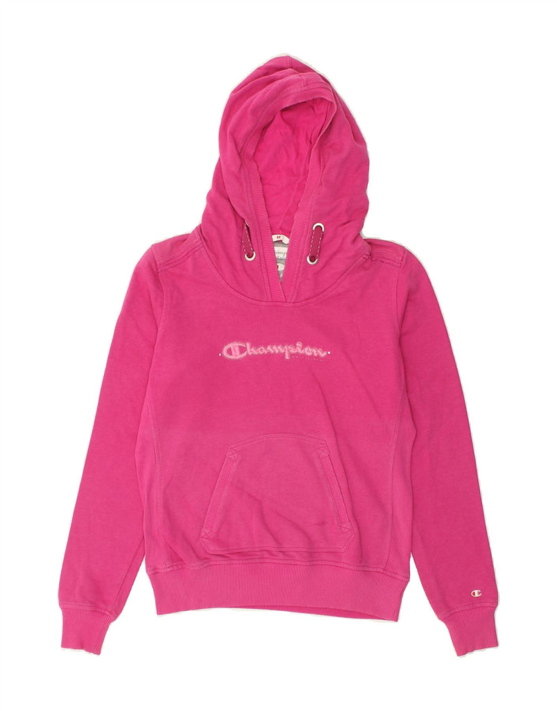 CHAMPION Womens Graphic Hoodie Jumper UK 12 Medium Pink Cotton | Vintage Champion | Thrift | Second-Hand Champion | Used Clothing | Messina Hembry 