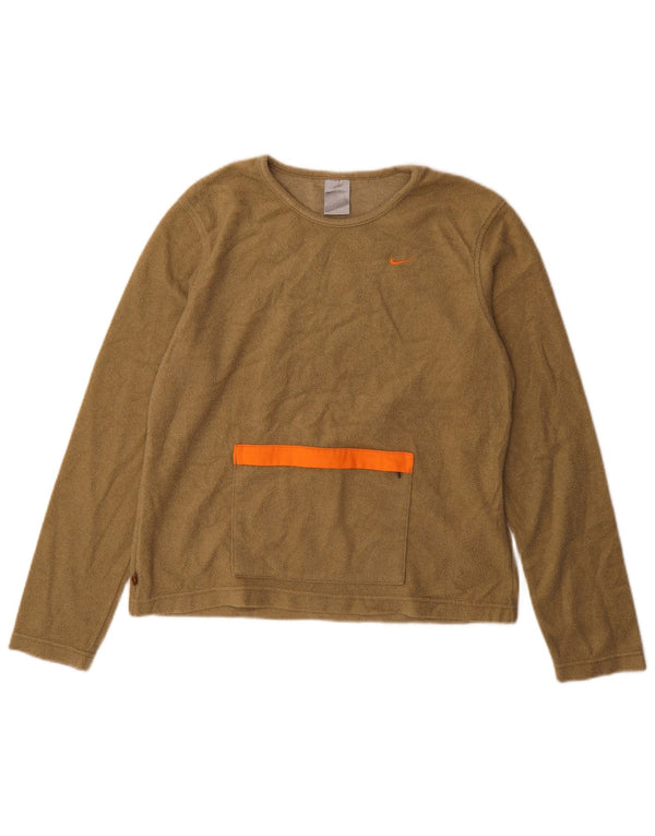 NIKE Womens Fleece Jumper US 12/14 Large Khaki Polyester