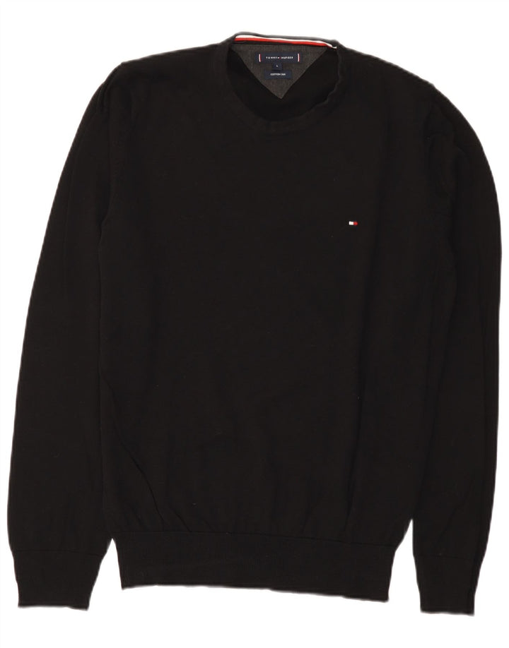 Tommy Hilfiger Mens V-Neck Jumper Sweater Large Black Cotton
