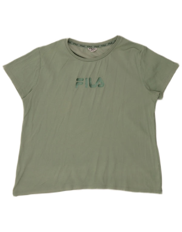 Fila Womens Short Sleeve Graphic T-Shirt Top UK 14 Medium Green Cotton