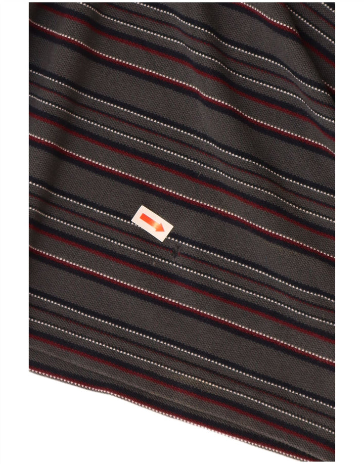FRED PERRY Mens Long Sleeve Polo Shirt Medium Grey Striped Cotton