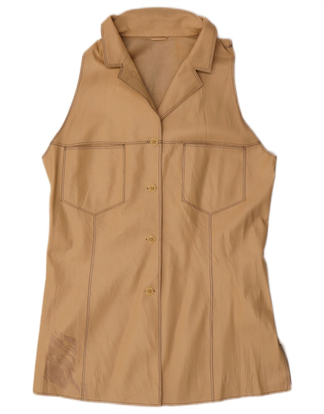Vintage Womens Leather Gilet IT 44 Medium Beige Leather