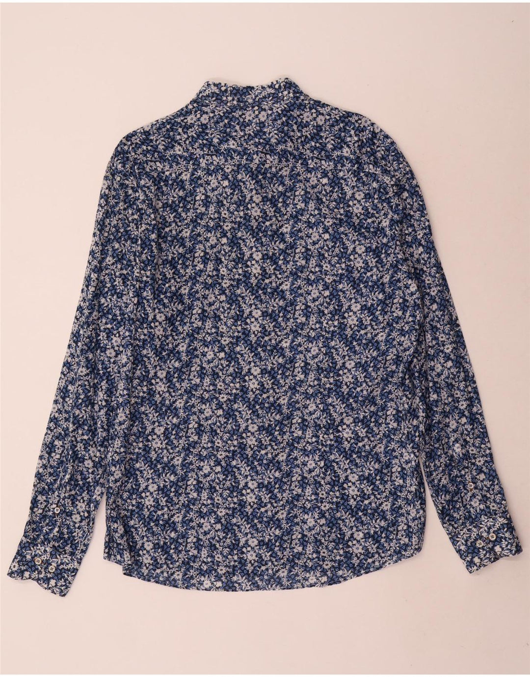 Vintage Mens Shirt XL Blue Floral Cotton