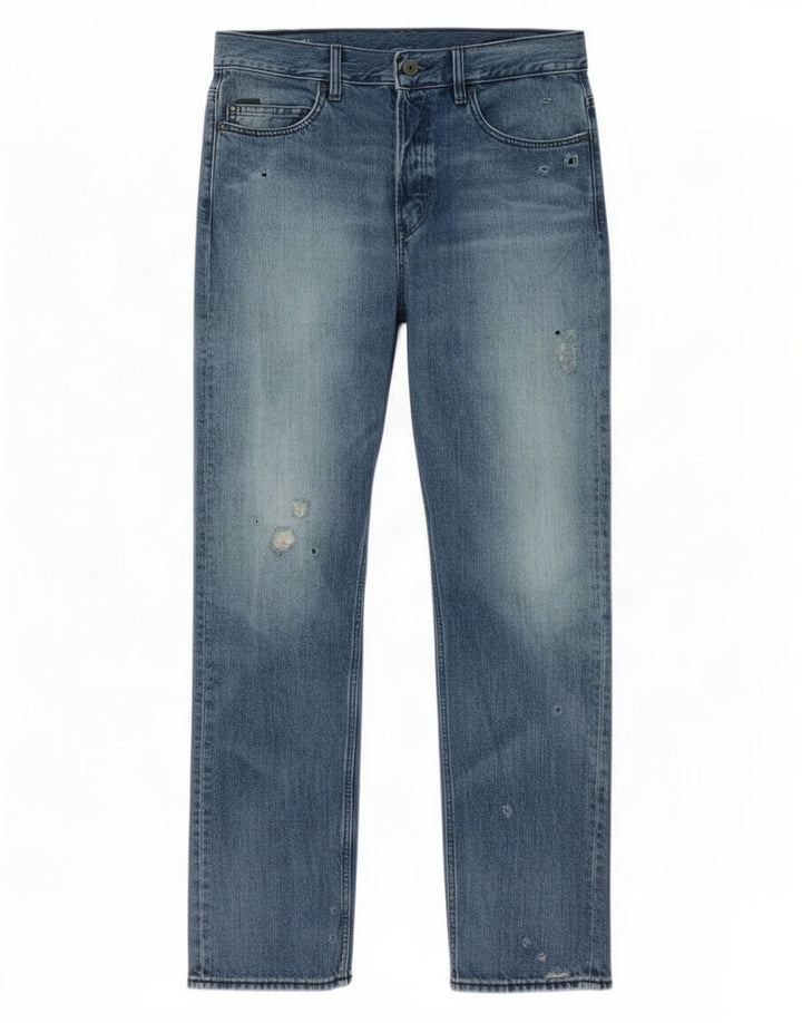 G-Star Mens Distressed Straight Jeans W32 L32 Blue Cotton