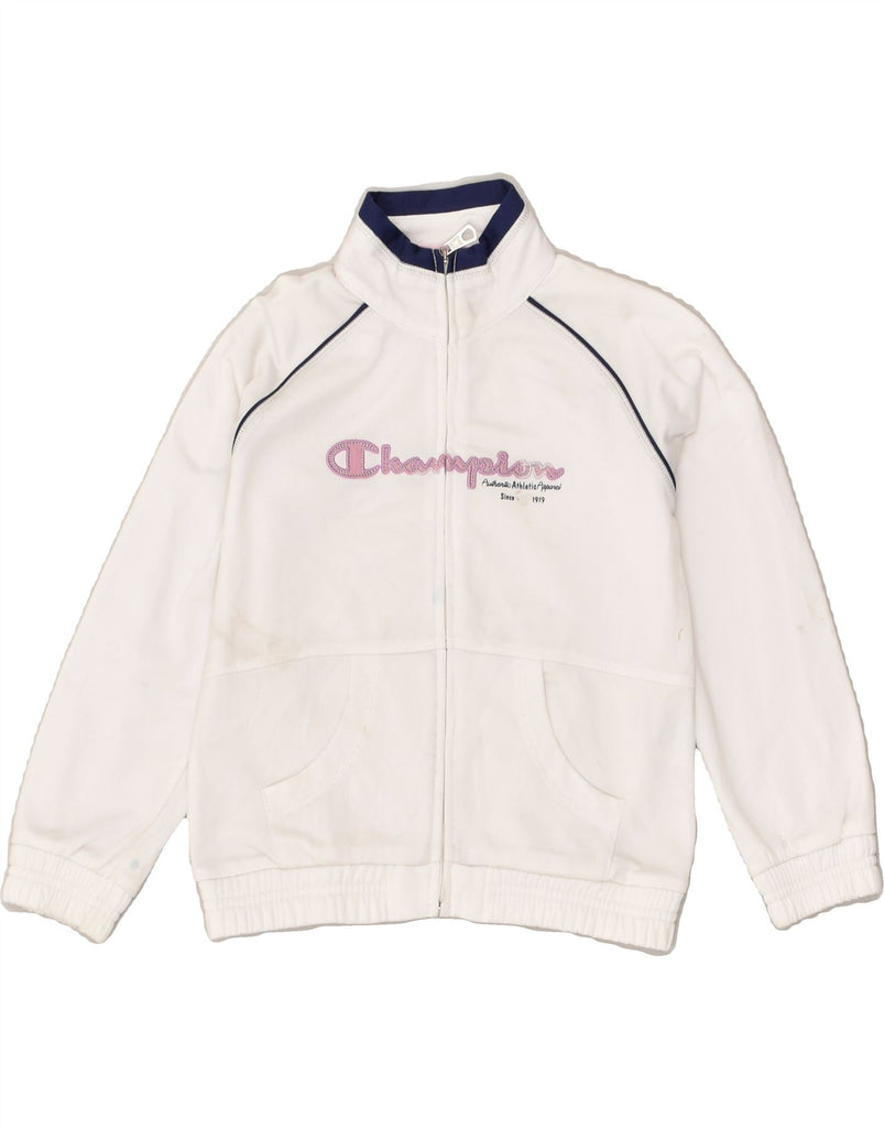 CHAMPION Girls Graphic Tracksuit Top Jacket 5-6 Years XS White Polyester | Vintage Champion | Thrift | Second-Hand Champion | Used Clothing | Messina Hembry 