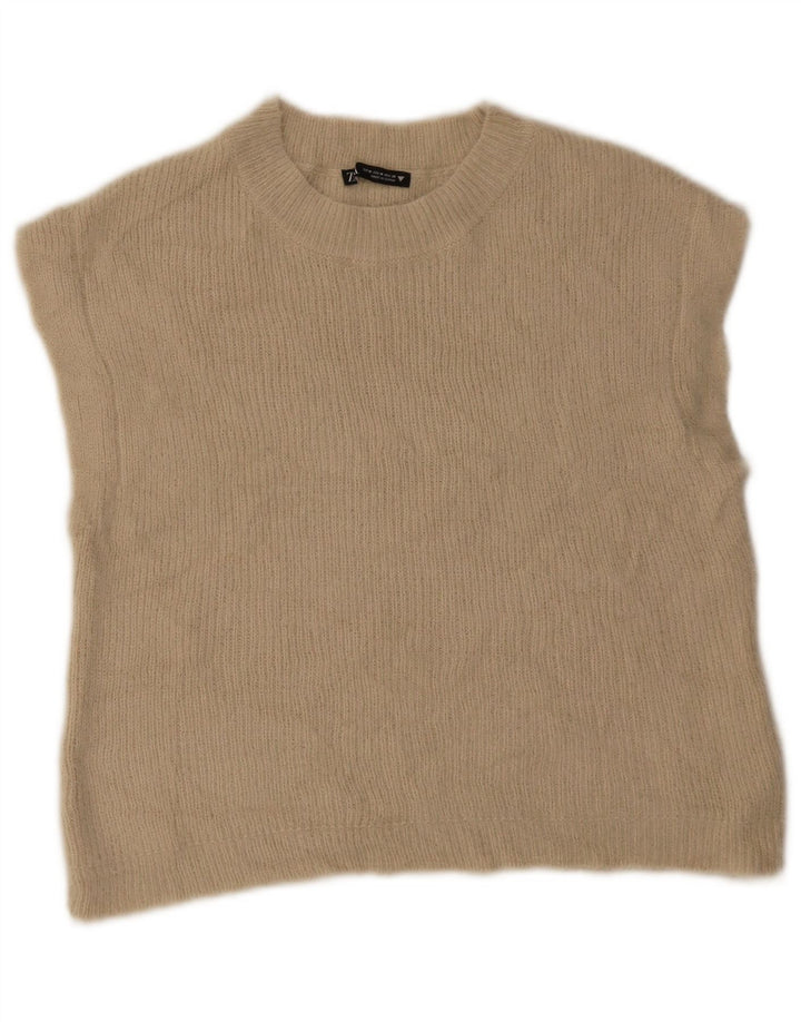 Zara Womens Vest Tank Top UK 12 Medium Beige Acrylic