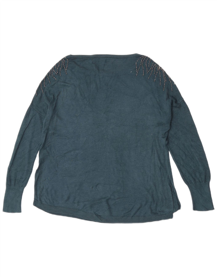 Oasis Womens Oversized Boat Neck Jumper Sweater UK 10 Small Blue Viscose