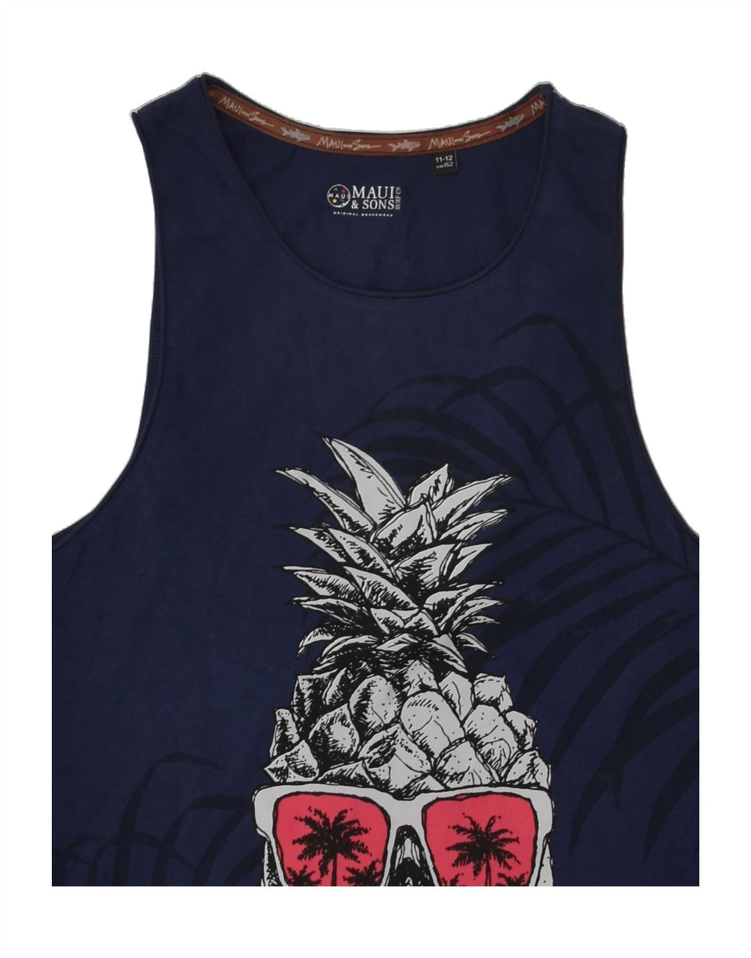 MAUI AND SONS Girls Graphic Vest Top 11-12 Years Navy Blue Cotton | Vintage Maui and Sons | Thrift | Second-Hand Maui and Sons | Used Clothing | Messina Hembry 