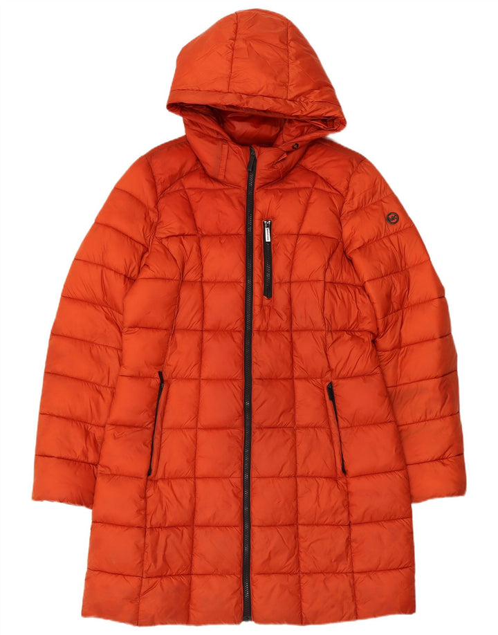 MICHAEL KORS Womens Hooded Padded Coat UK 14 Medium Orange Nylon