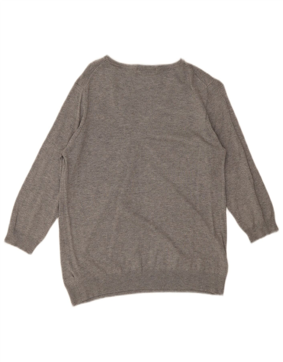 Marks & Spencer Womens 3/4 Sleeve V-Neck Jumper Sweater UK 14 Medium Grey
