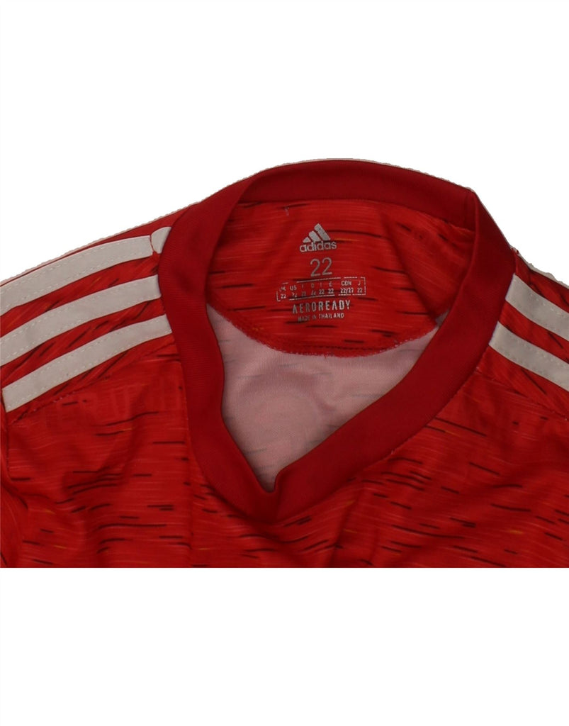 ADIDAS Boys Manchester United T-Shirt Top 7-8 Years Red Spotted Polyester Vintage Adidas and Second-Hand Adidas from Messina Hembry 