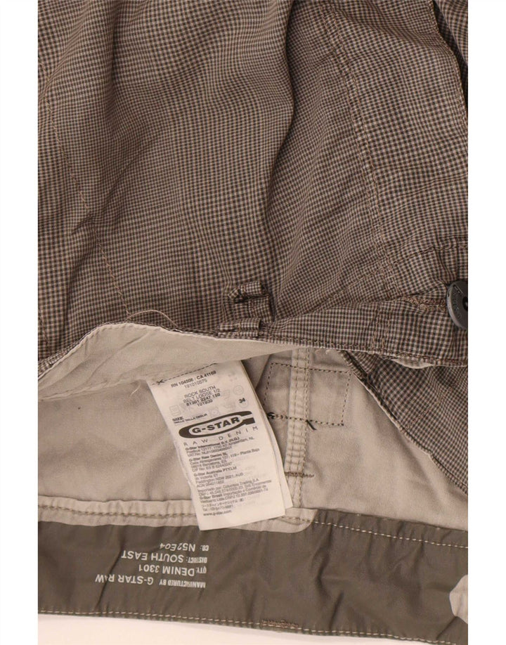 G-Star Mens Cargo Shorts W34 Large Grey Check Cotton