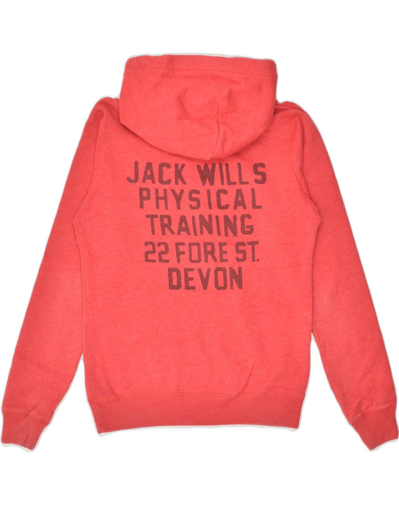 JACK WILLS Womens Graphic Hoodie Jumper UK 10 Small Red Cotton | Vintage Jack Wills | Thrift | Second-Hand Jack Wills | Used Clothing | Messina Hembry 