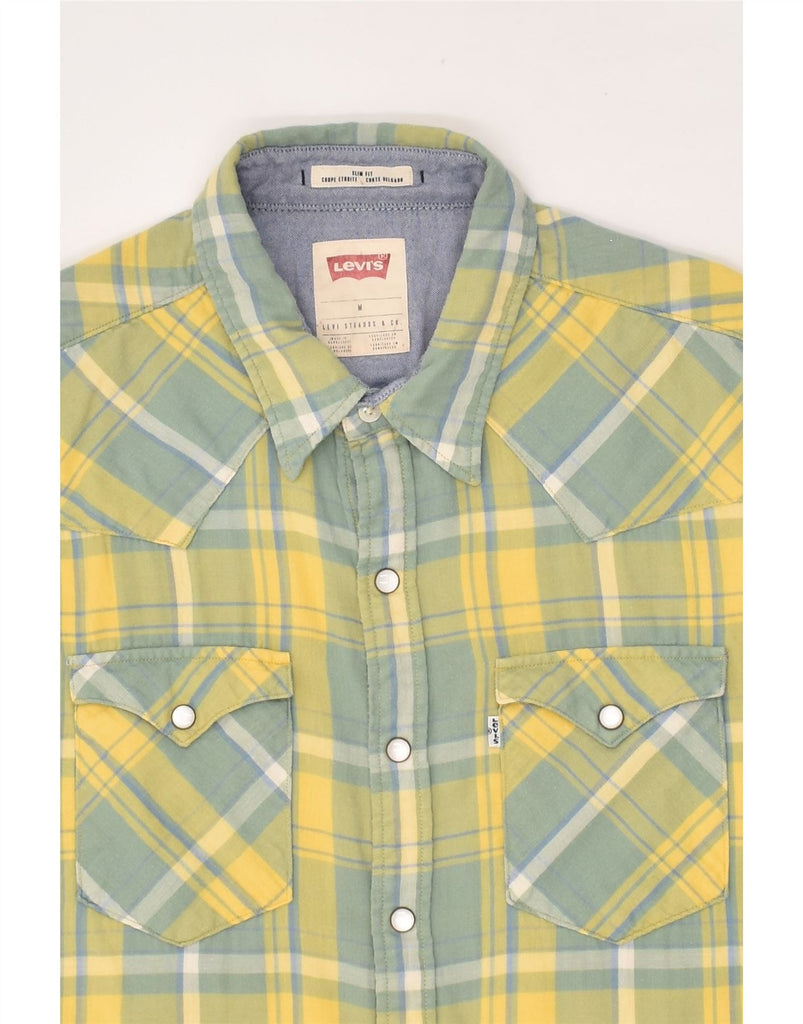 LEVI'S Mens Slim Fit Short Sleeve Shirt Medium Yellow Check Cotton | Vintage Levi's | Thrift | Second-Hand Levi's | Used Clothing | Messina Hembry 