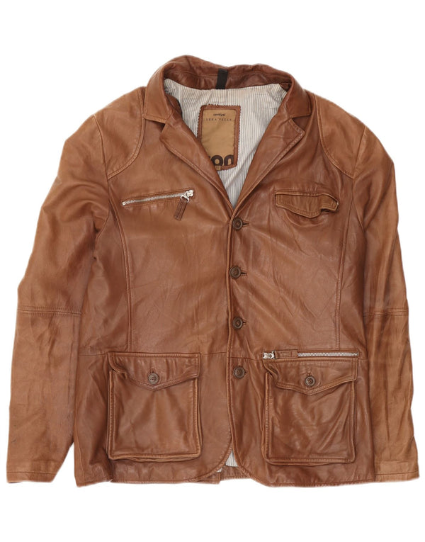 Conbipel Mens Leather 4 Button Blazer Jacket IT 52 Large Brown Leather