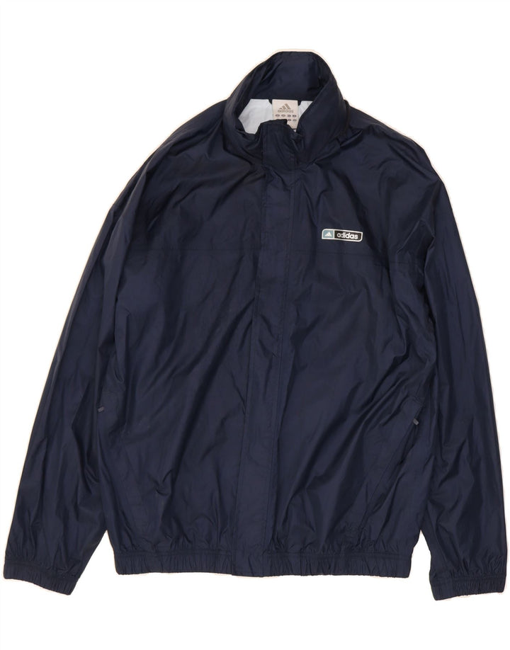 ADIDAS Mens Hooded Rain Jacket UK 38 Medium Navy Blue Vintage Adidas and Second-Hand Adidas from Messina Hembry 