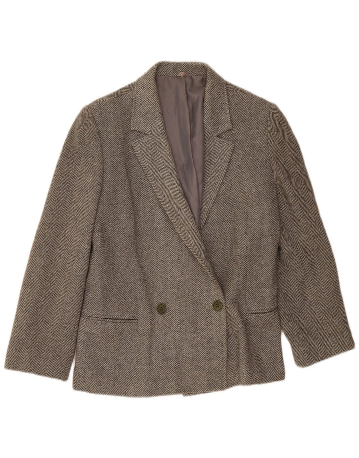 WPM Womens Double Breasted Blazer Jacket UK 14 Medium Grey Herringbone