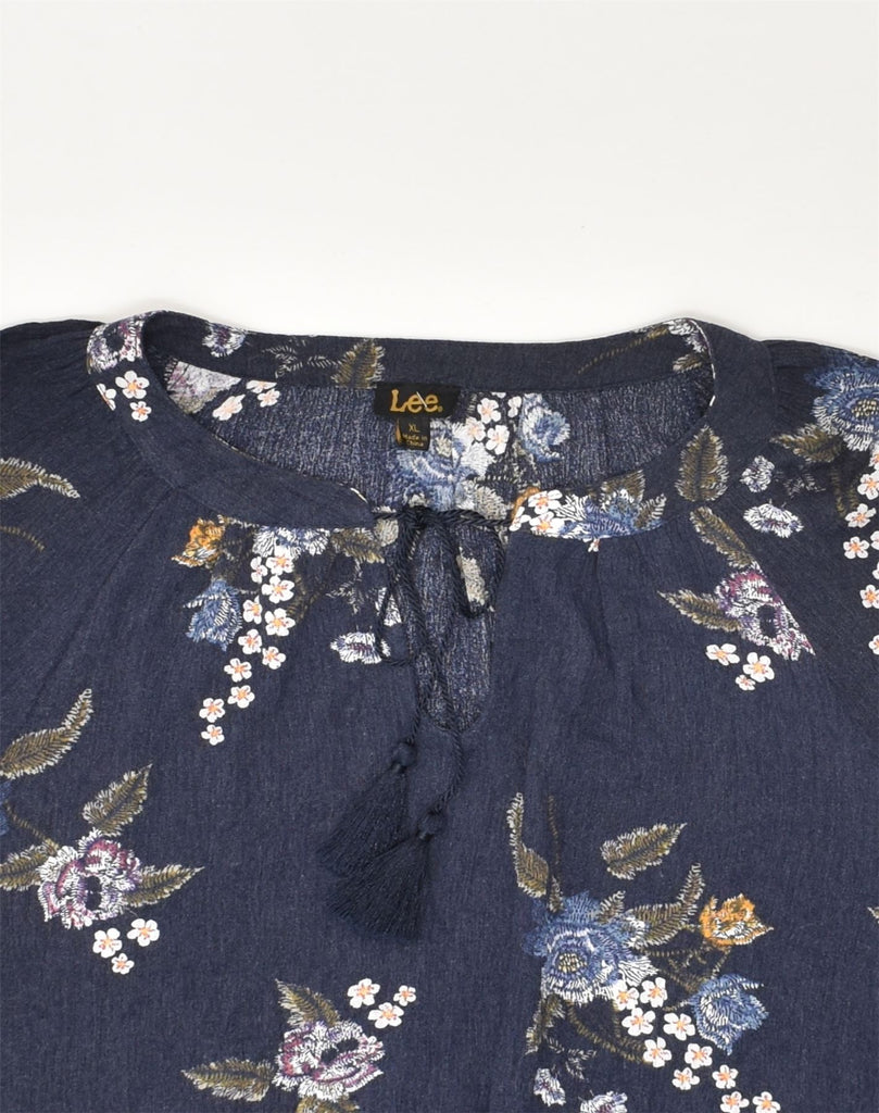 LEE Womens Blouse Top UK 18 XL Navy Blue Floral Rayon | Vintage Lee | Thrift | Second-Hand Lee | Used Clothing | Messina Hembry 