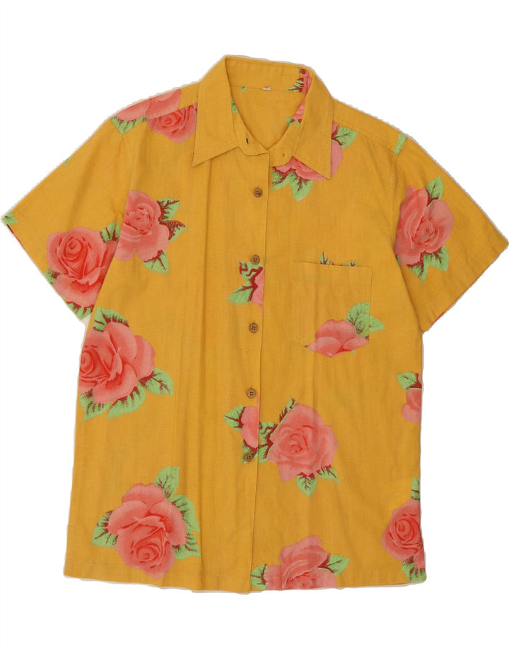 VINTAGE Womens Longline Short Sleeve Shirt IT 42 Medium Yellow Floral Vintage Vintage and Second-Hand Vintage from Messina Hembry 