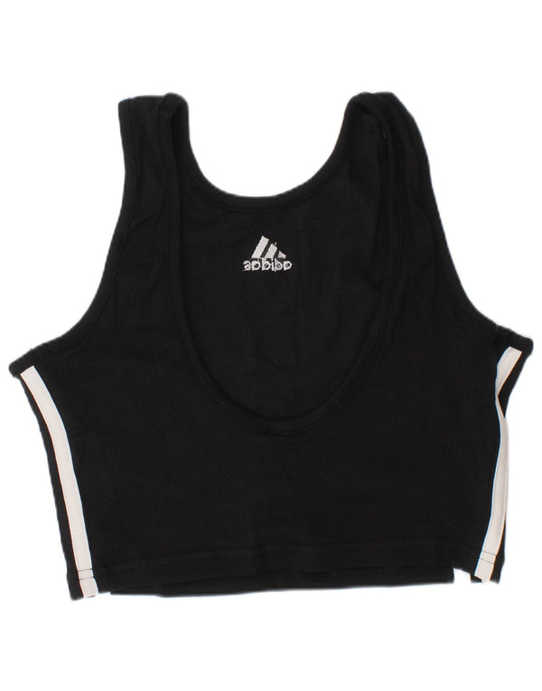 Adidas Womens Sport Bra Top UK 8/10 Small Black Striped Cotton Sports