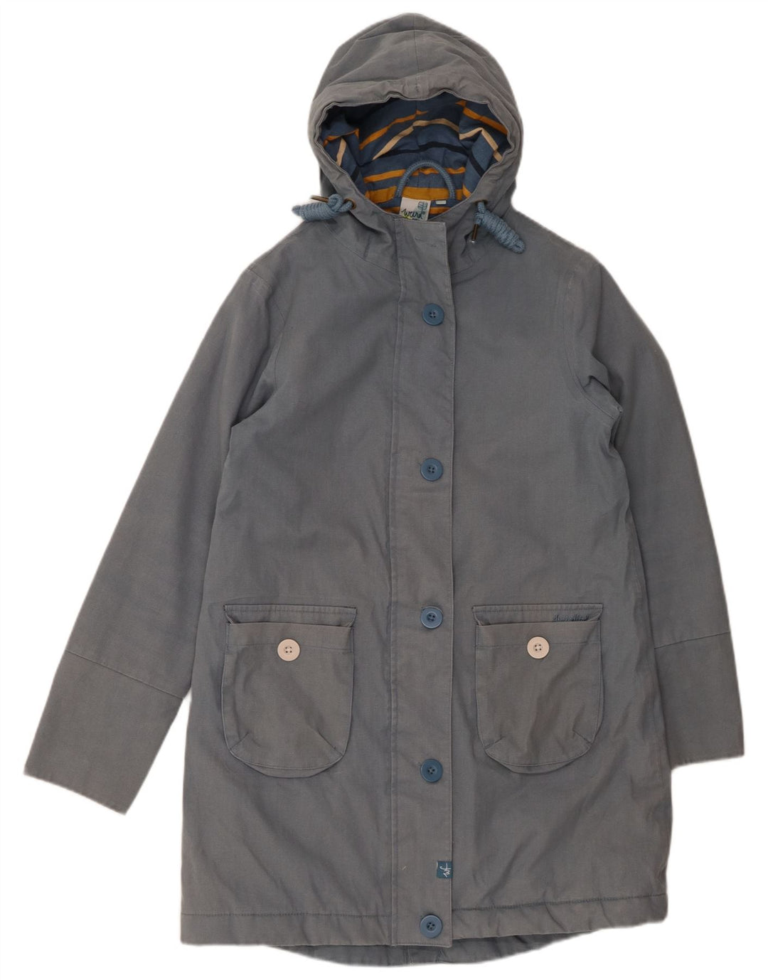 Weird Fish Womens Hooded Parka Jacket UK 10 Small Blue Cotton