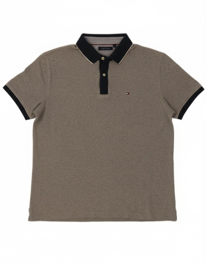 Tommy Hilfiger Mens Polo Shirt Large Grey Colourblock Cotton