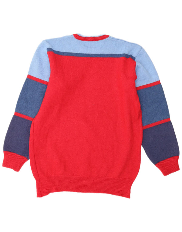 SILVY Mens Crew Neck Jumper Sweater IT 54 XL Red Colourblock Wool