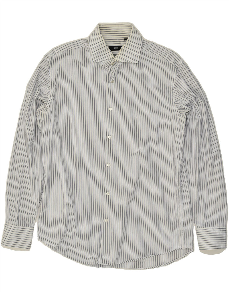 HUGO BOSS Mens Regular Fit Shirt Size 42 16 1/2 Large Grey Pinstripe | Vintage Hugo Boss | Thrift | Second-Hand Hugo Boss | Used Clothing | Messina Hembry 