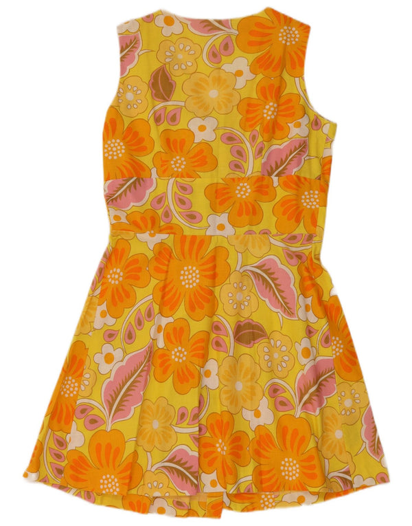 Vintage Womens Sleeveless A-Line Dress UK 12 Medium Yellow Floral