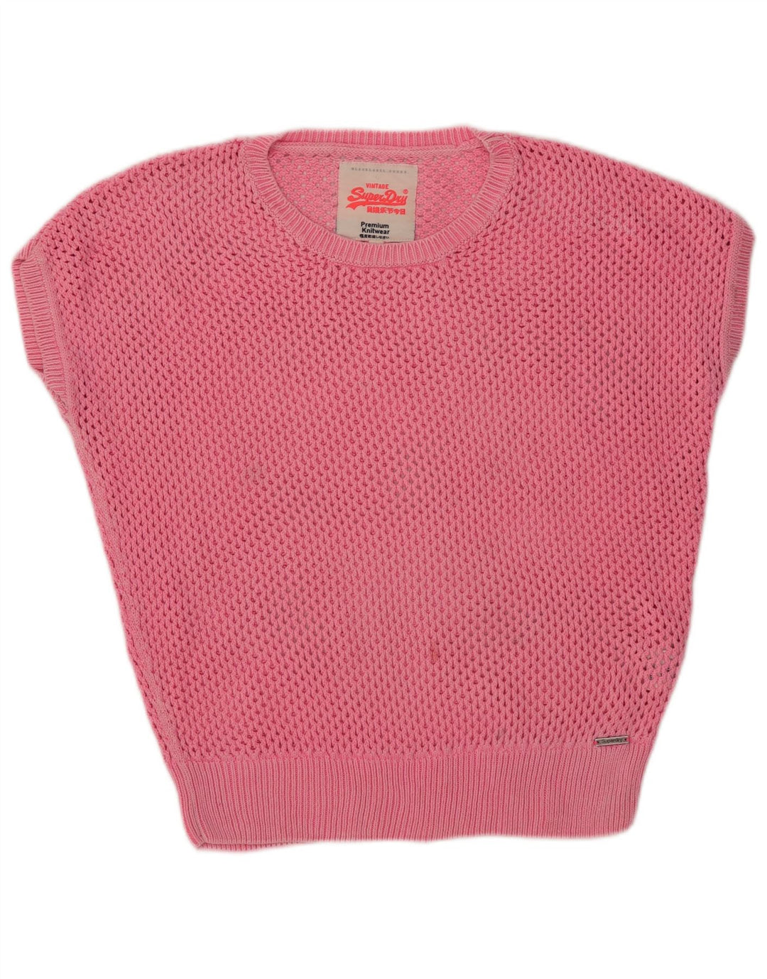 SUPERDRY Womens Short Sleeve Crew Neck Jumper Sweater UK 14 Medium Pink