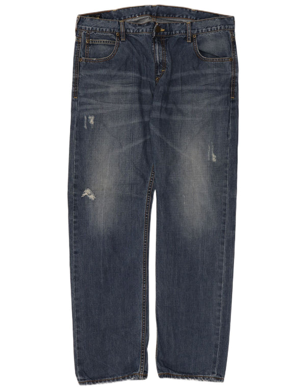 Lee Mens Knox Distressed Straight Jeans W38 L32 Blue Cotton