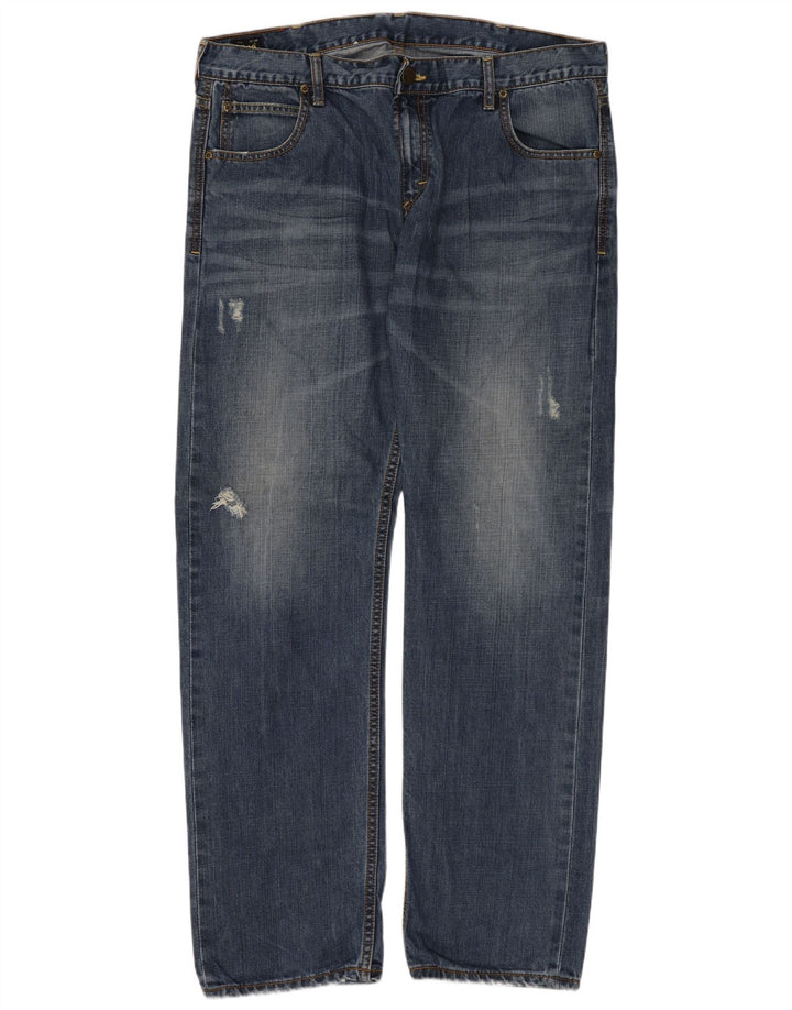 Lee Mens Knox Distressed Straight Jeans W38 L32 Blue Cotton