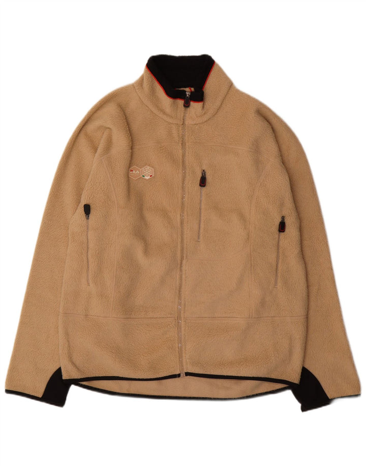 Fila Mens Fleece Jacket UK 40 Large Beige Colourblock Polyester