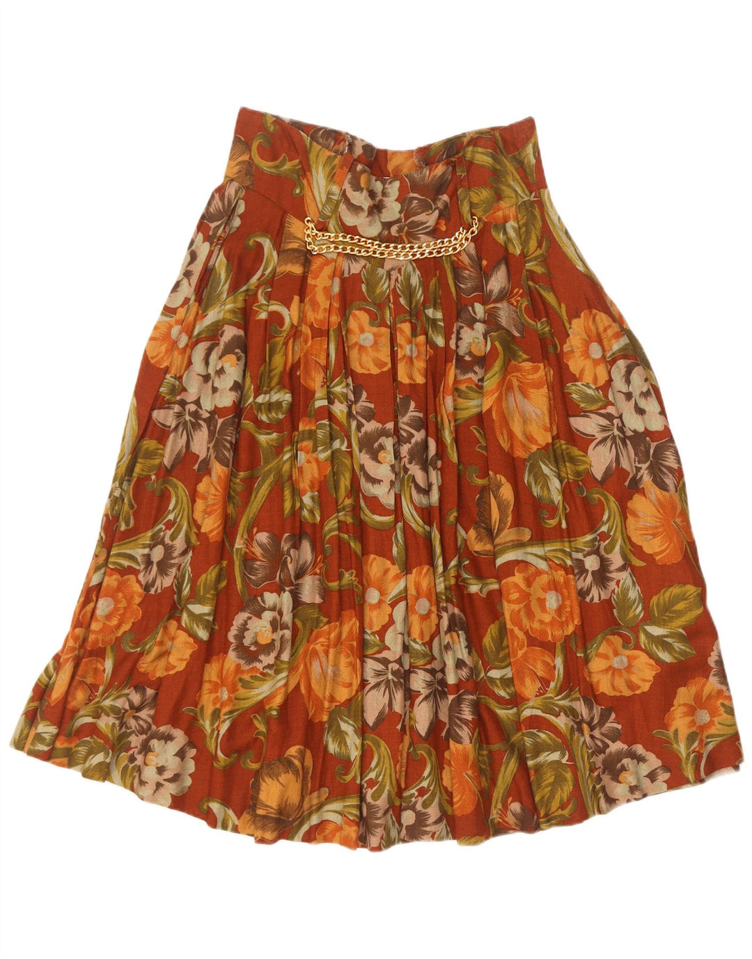 Vintage Womens Pleated Skirt IT 44 Medium W28 Brown Floral