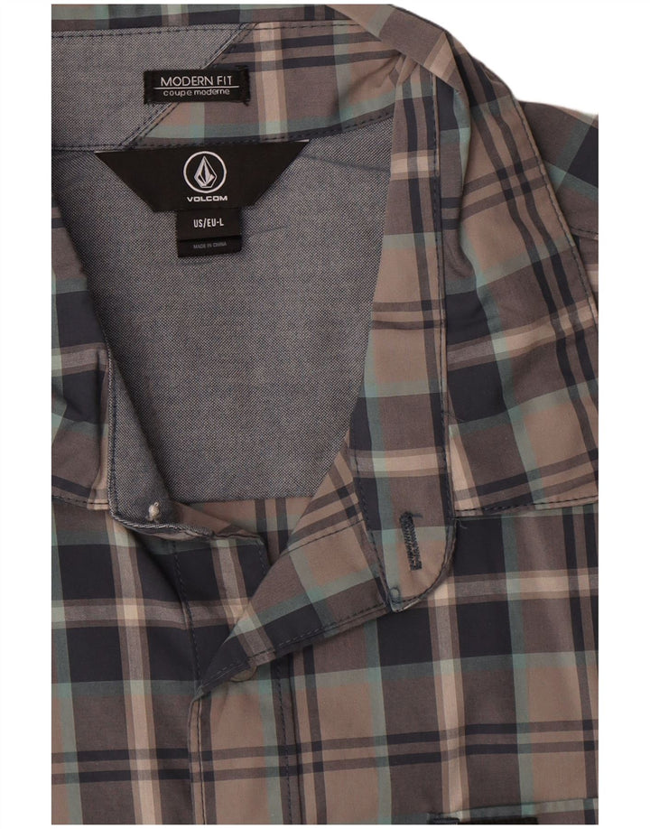 Volcom Mens Short Sleeve Modern Fit Shirt Large Grey Check Cotton