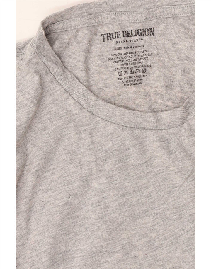 True Religion Mens Graphic T-Shirt Top Large Grey Flecked Cotton