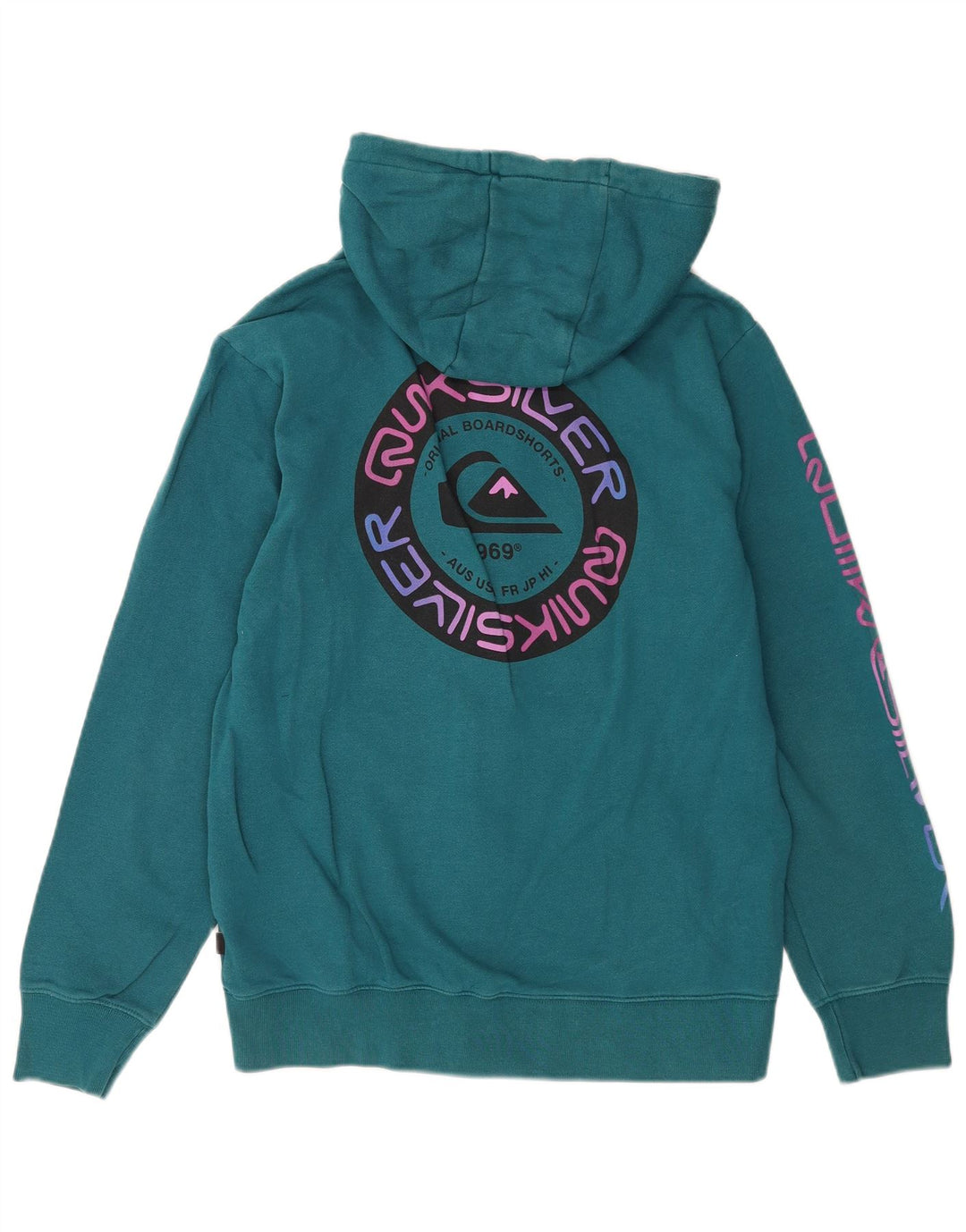 Quiksilver Mens Graphic Zip Hoodie Sweater Medium Blue Cotton