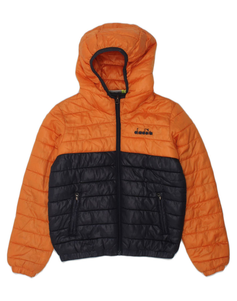 DIADORA Boys Hooded Padded Jacket 7-8 Years Medium Orange Colourblock | Vintage Diadora | Thrift | Second-Hand Diadora | Used Clothing | Messina Hembry 