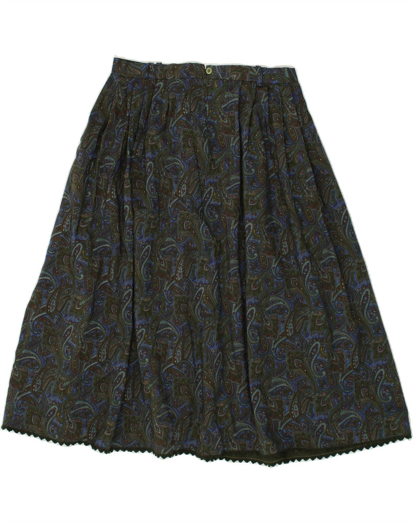 VINTAGE Womens Flared Skirt EU 40 Medium W30 Green Paisley Virgin Wool Vintage Vintage and Second-Hand Vintage from Messina Hembry 