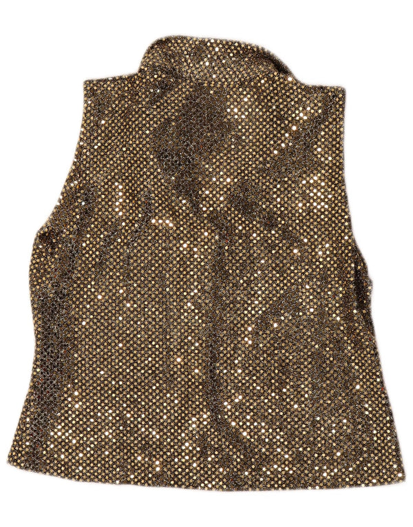 Sara Glenzer Womens Sleeveless Sequin Shirt Blouse UK 12 Medium Gold Nylon